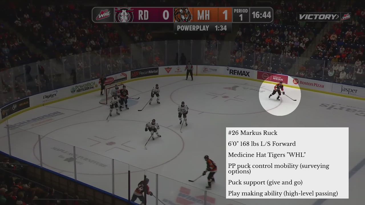 #26 Markus Ruck - Medicine Hat Tigers WHL PP Puck Control Mobility Puck ...
